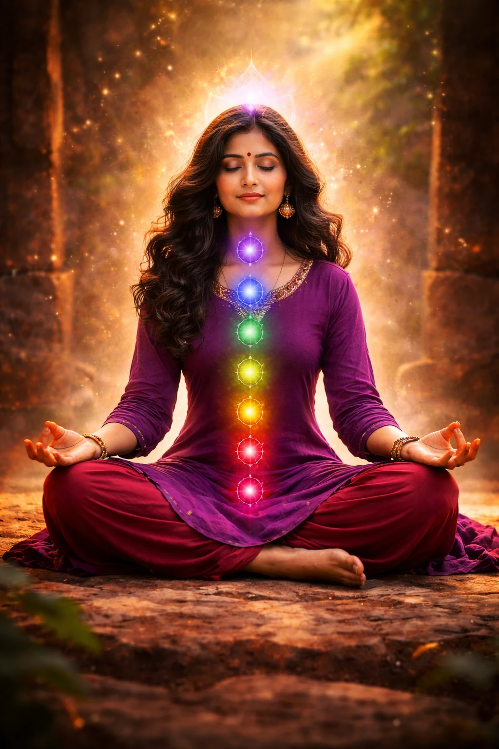 Free Chakra Energy Insights Test by Yoga With Jigisha showing the seven chakra energy centres visualization